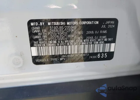 2024 Mitsubishi Outlander Se 2.5 S-Awc/Se Black Edition S-Awc/Se Black Edition W/Pano Roof S-Awc/Se Ralliart S-Awc from USA, damaged, VIN JA4J4VA87RZ083973